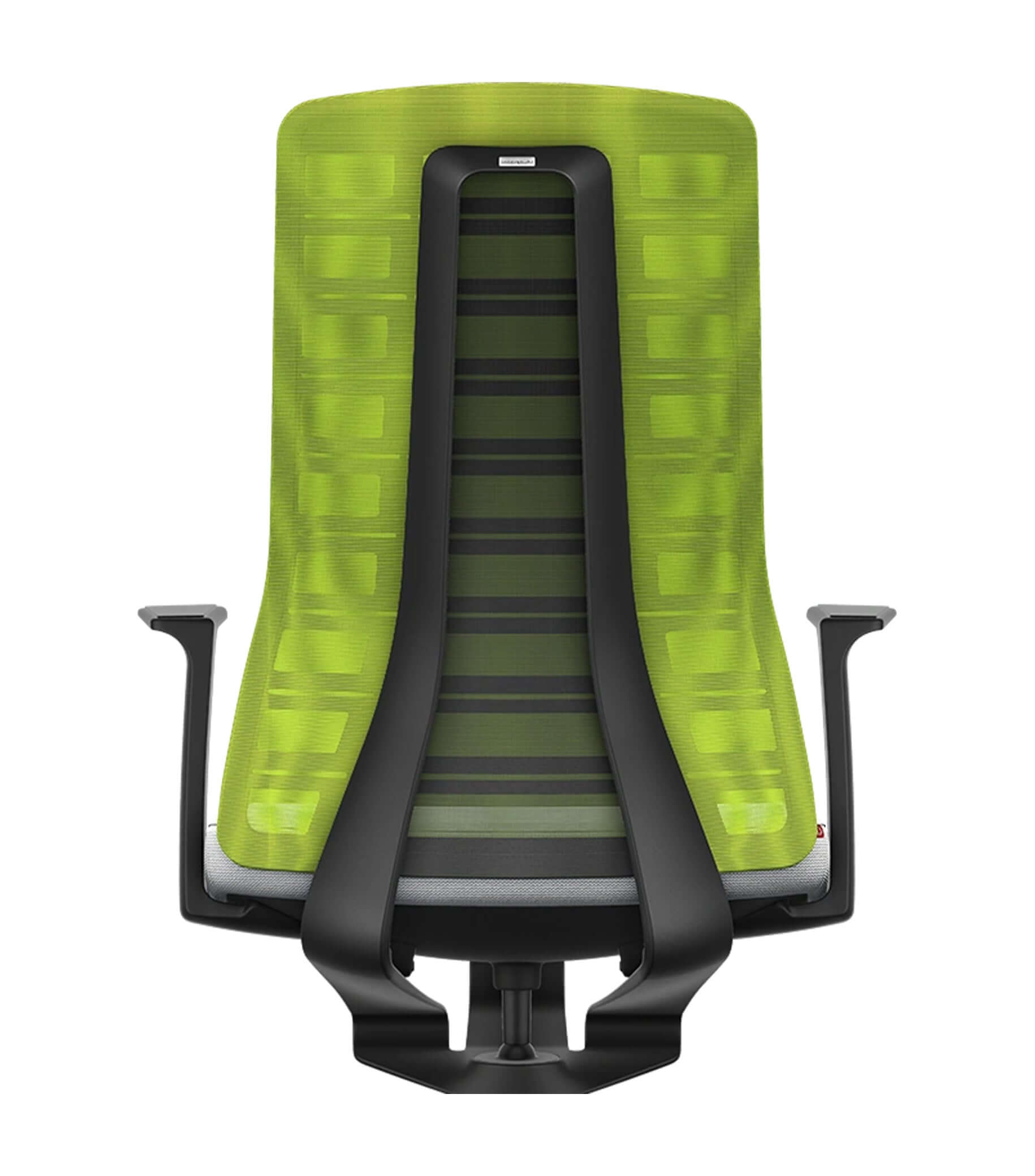 Ergonomic office chair with green mesh back, featuring Smart-Spring technology for enhanced movement and comfort, fixed T-armrests shown.