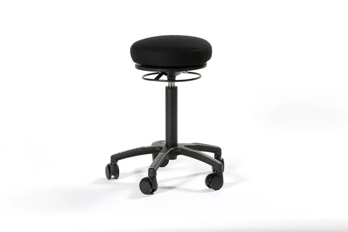 Black Air Balance active chair with detachable seat cushion on wheels for ergonomic seating and improved posture and circulation.