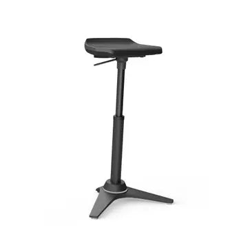 Muvman Industry active chair in black for ergonomic standing and sitting, ideal for production and laboratory use.