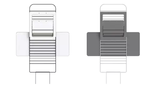 Light grey Mousetrapper Standfriend for ergonomic sitting and standing positions at the computer.