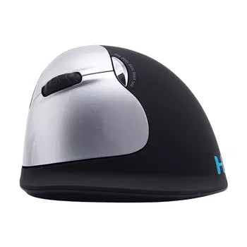 Ergonomic R-Go HE Mouse medium left, wireless with vertical design to reduce wrist strain and customizable buttons.