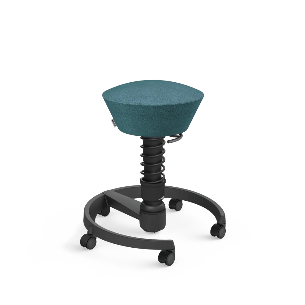 Swopper, petrol blue mélange Capture wool blend, black frame, castors