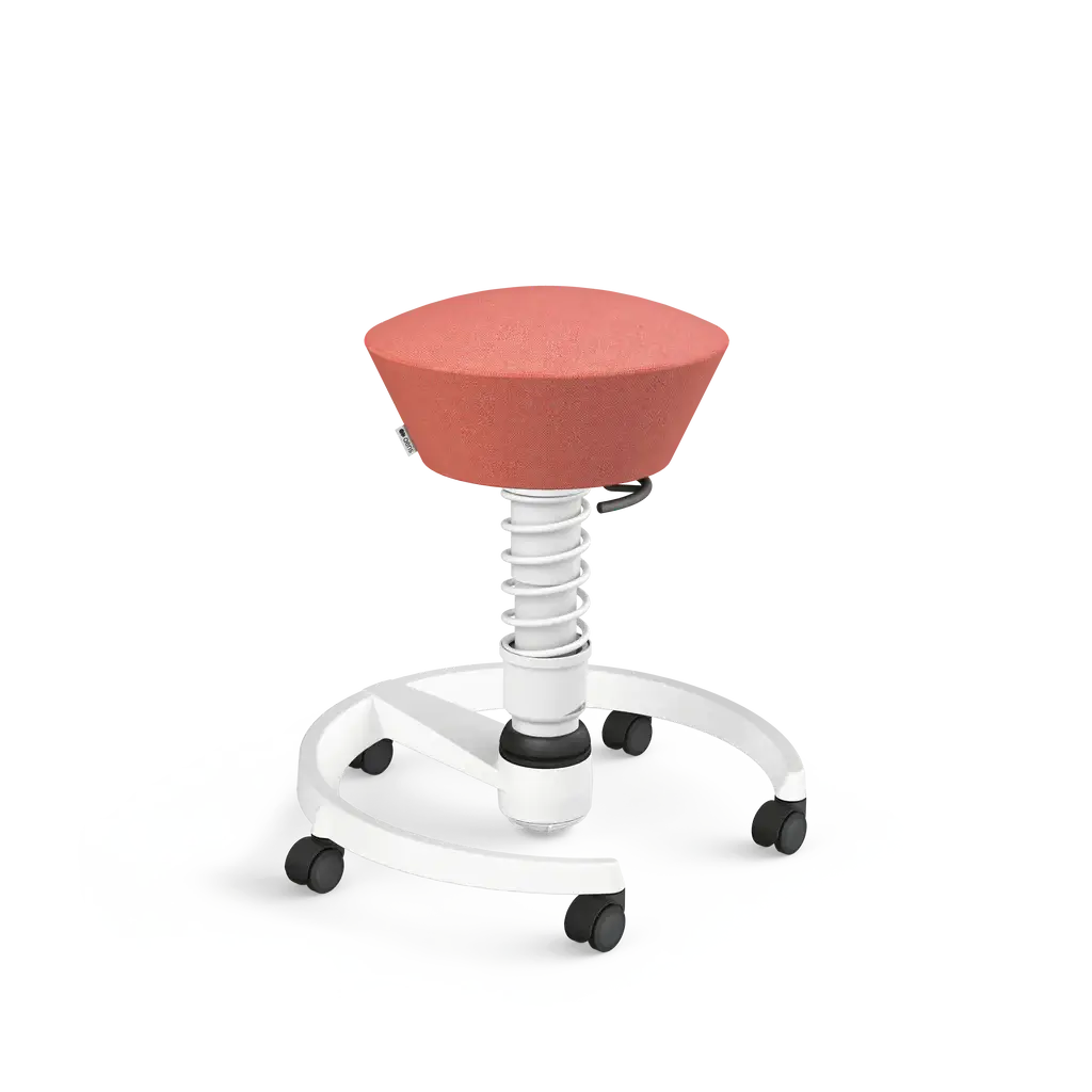 Pink wool Swopper active chair with Aeris 3D technology for ergonomic comfort and movement in office settings.