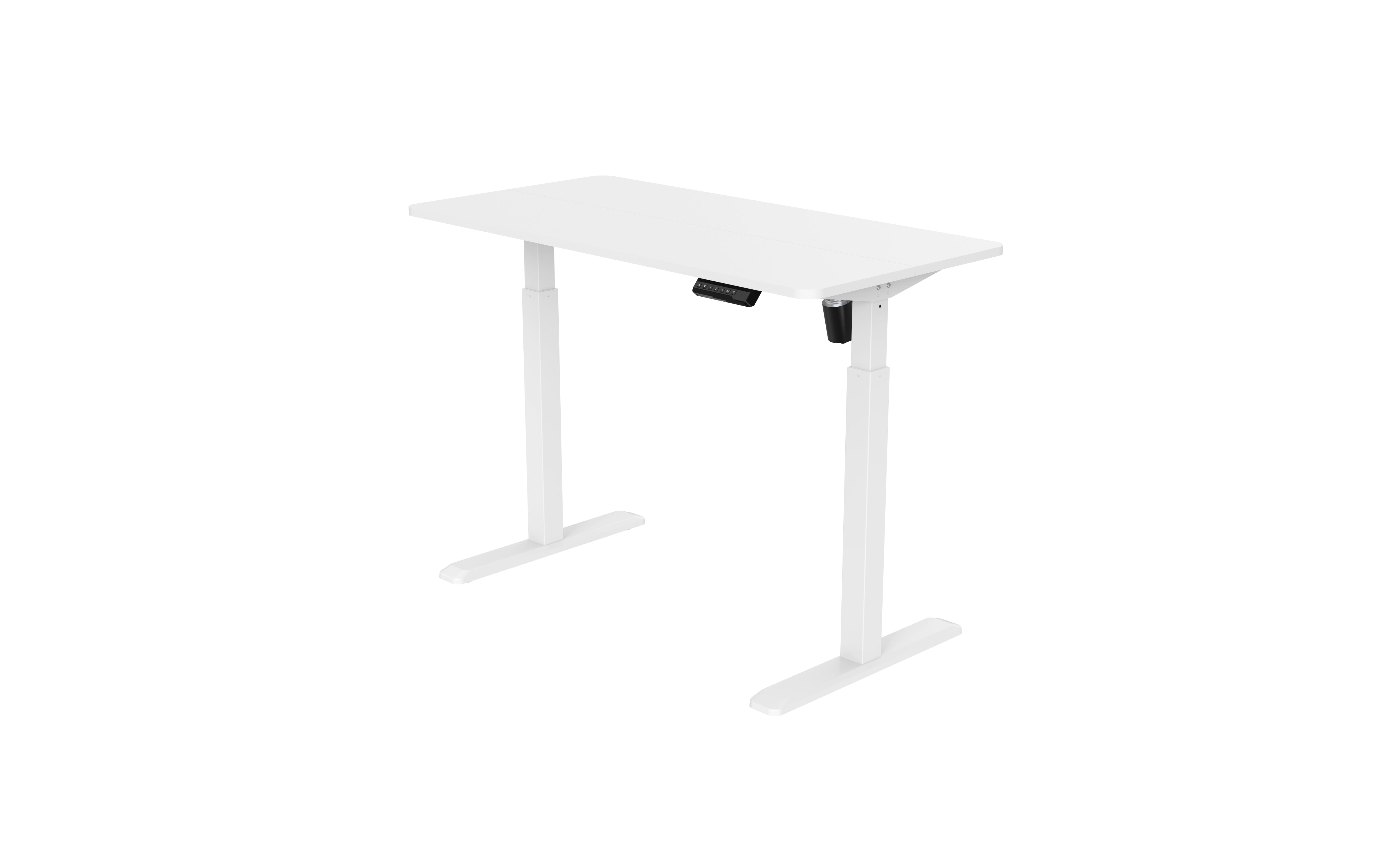 White GetUpDesk Elite electric adjustable desk with memory button controller and single motor, ideal for office and home use.