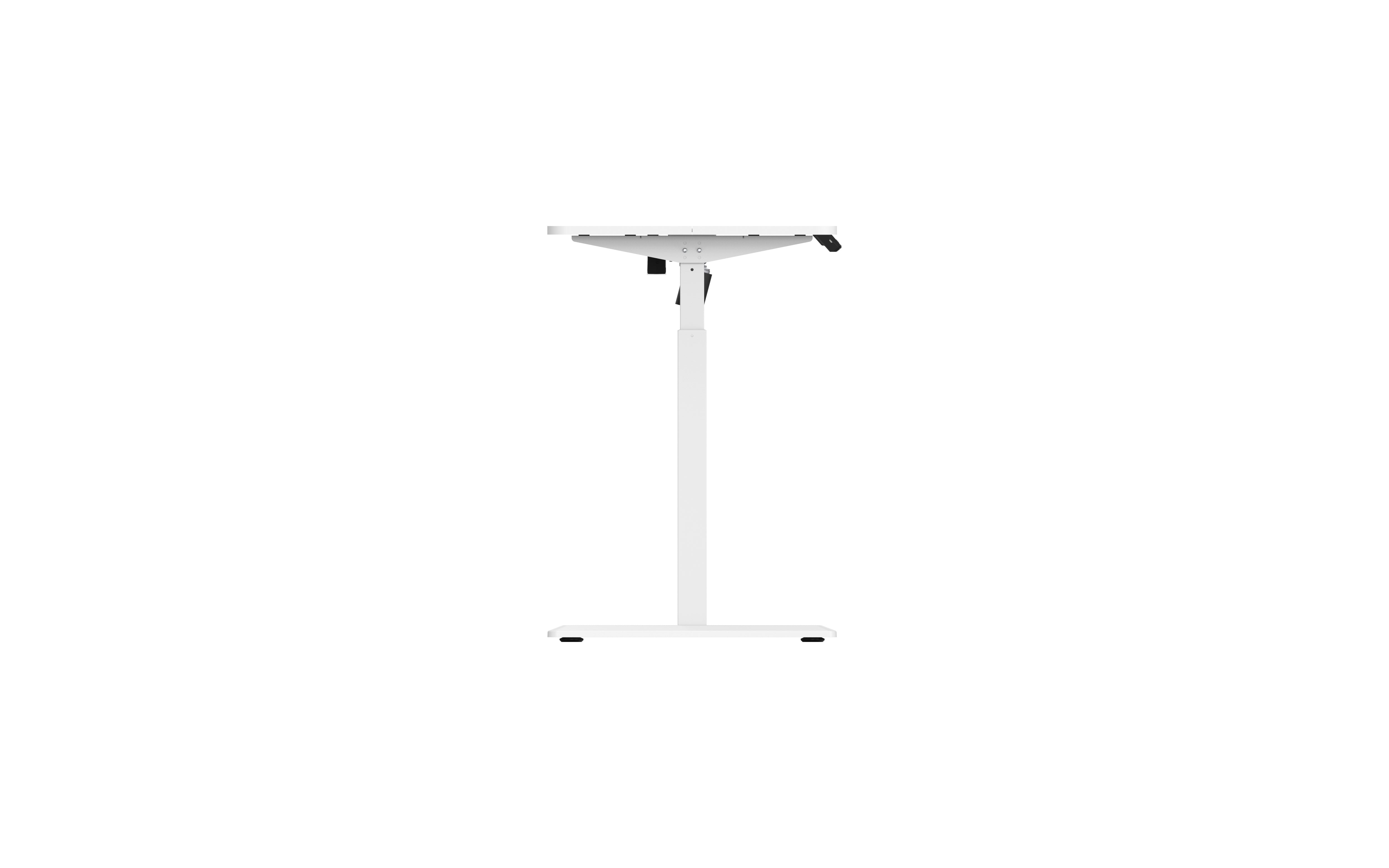 White GetUpDesk Elite electric adjustable desk with single motor, ideal for offices and homes, featuring collision protection.