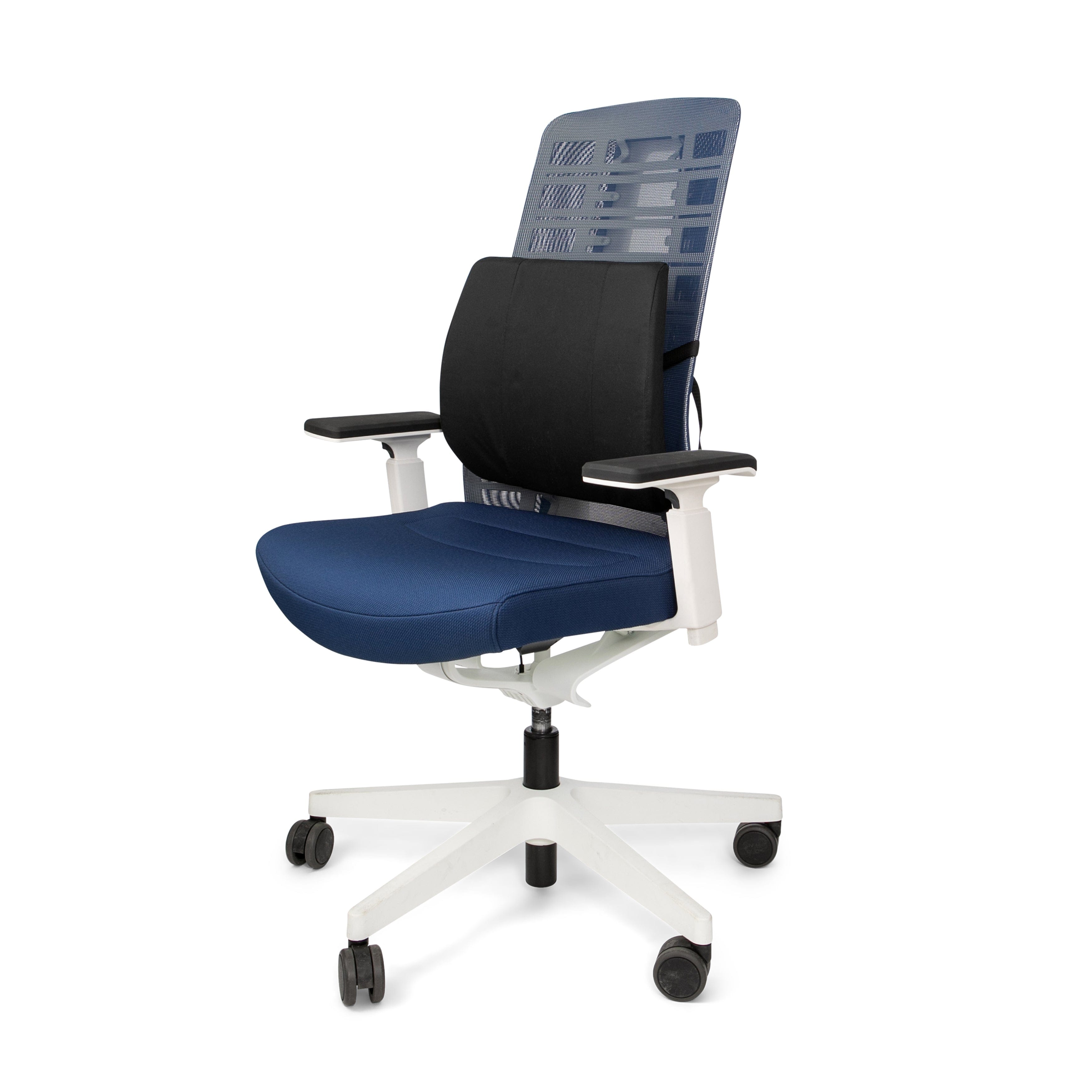 Ergonomic office chair with deluxe back support cushion for enhanced comfort and posture support.