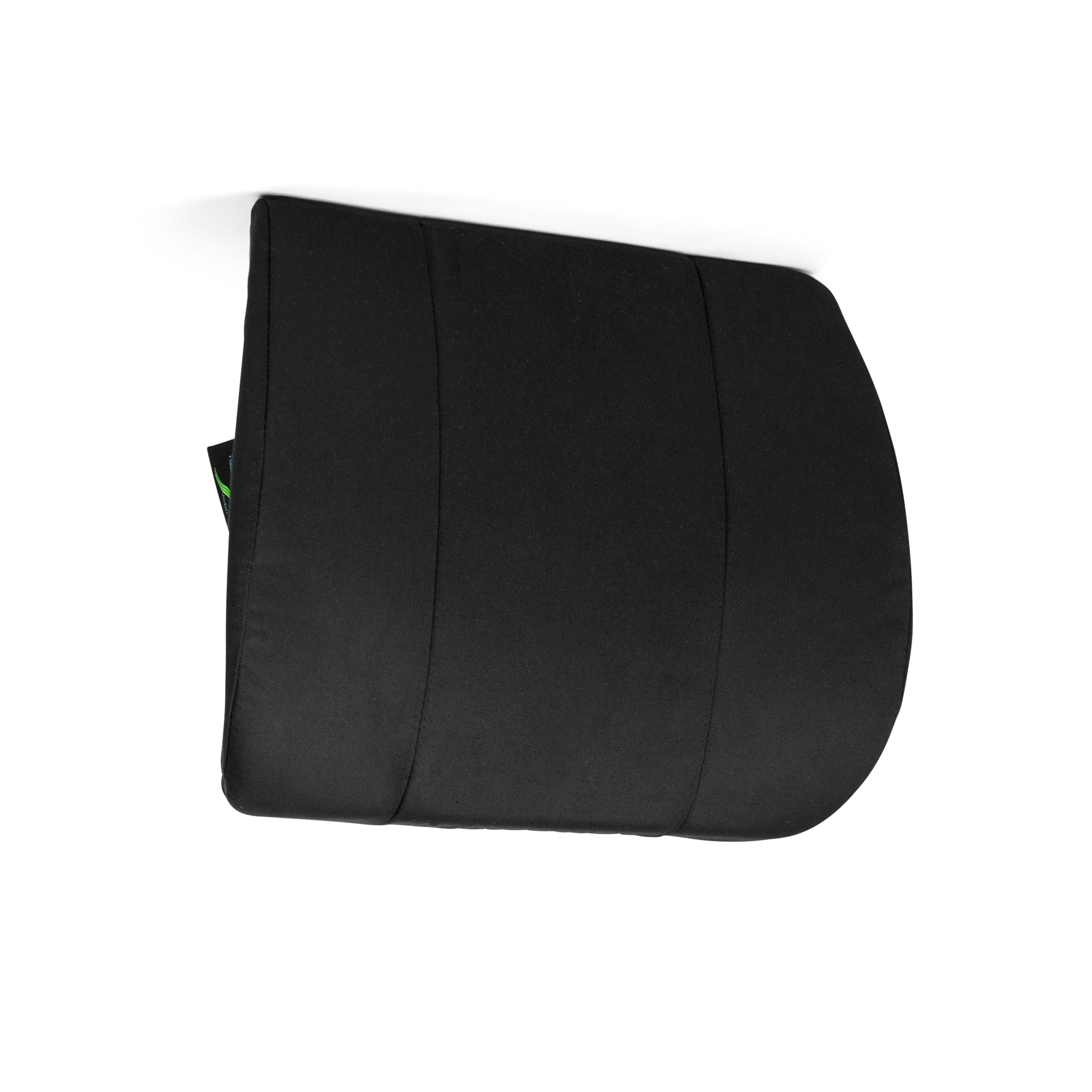 Deluxe back support cushion in black, featuring ergonomic design with viscoelastic gel-blended material for optimal comfort and pressure relief.