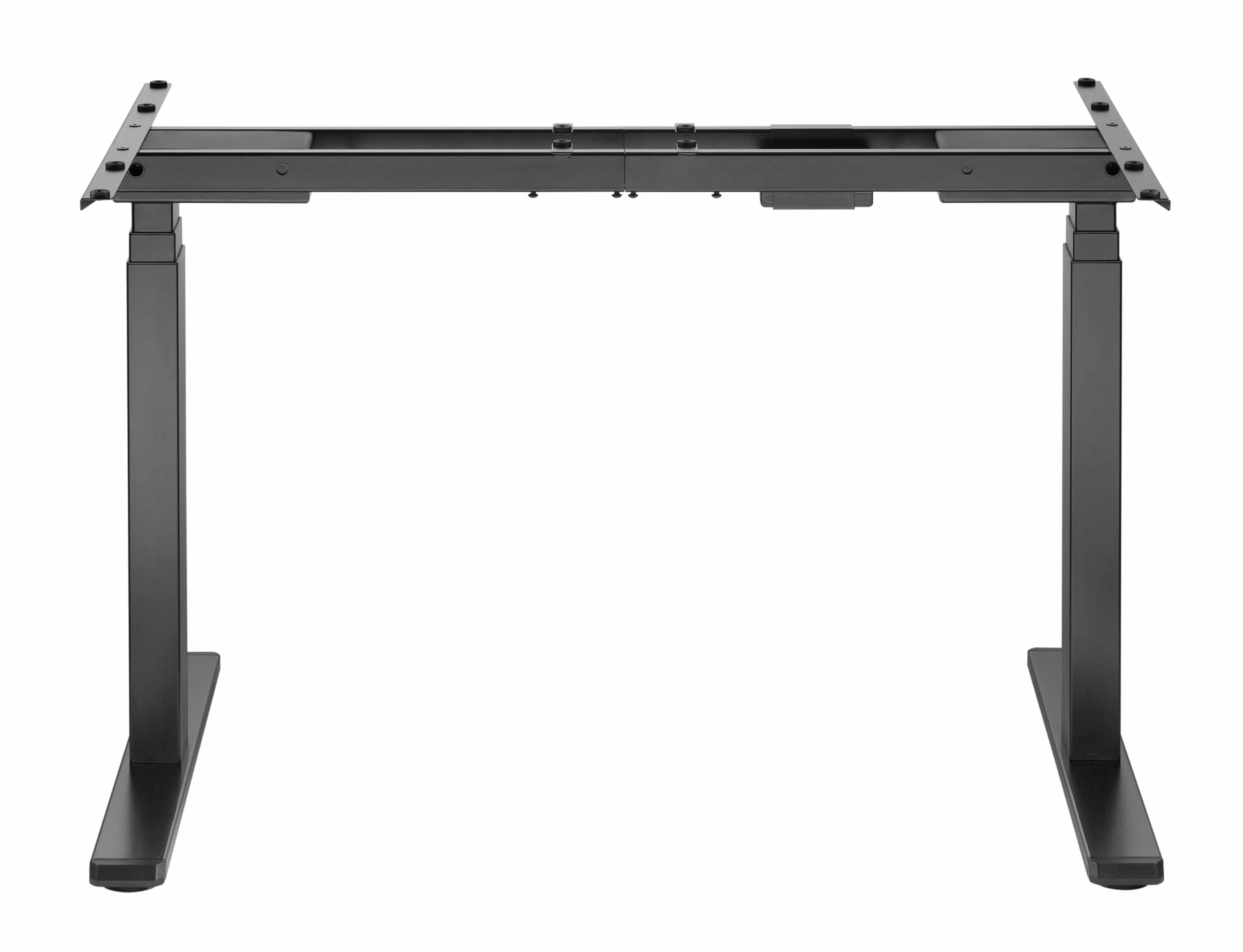 Black GetUpDesk Duo electric frame with adjustable legs for ergonomic workstations.