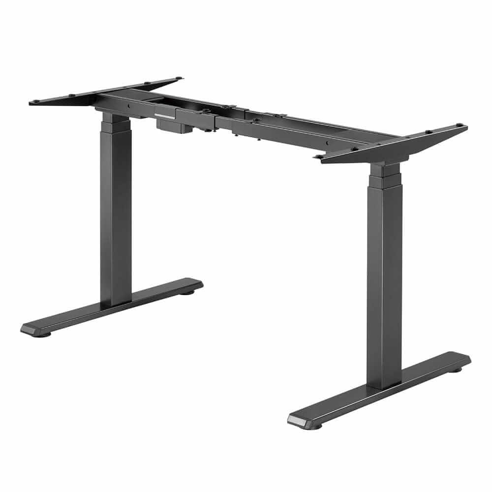 Black GetUpDesk Duo electric desk frame with adjustable legs for ergonomic workstations.