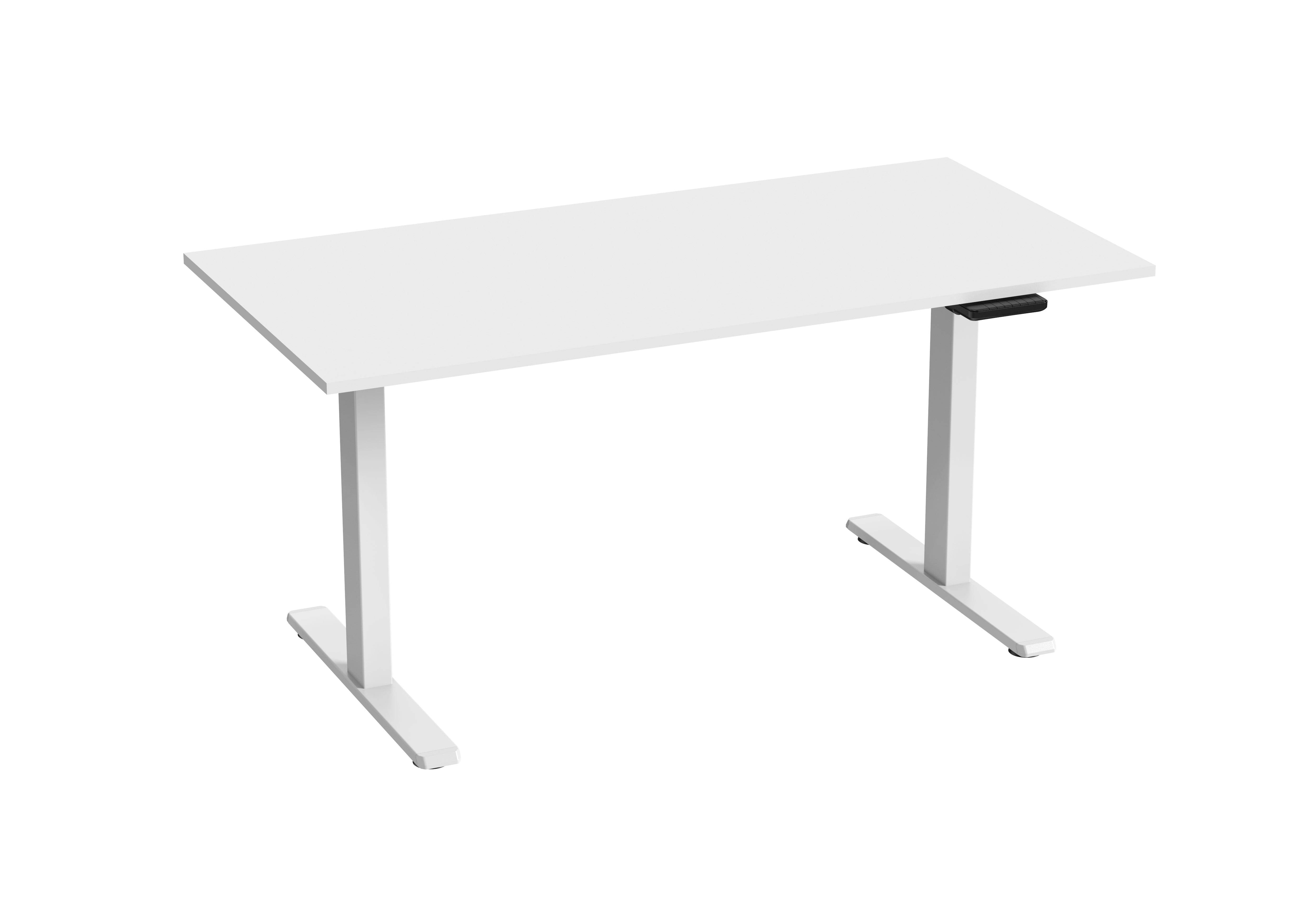 White GetUpDesk Duo electric frame with adjustable legs for ergonomic workstations.