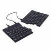 Ergo-R black split mini keyboard with customizable ergonomic layout for optimal wrist alignment and workplace efficiency.