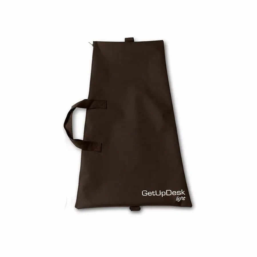 Black GetUpDesk Light carry bag with handles for transporting adjustable desktop and Gymba activation board.