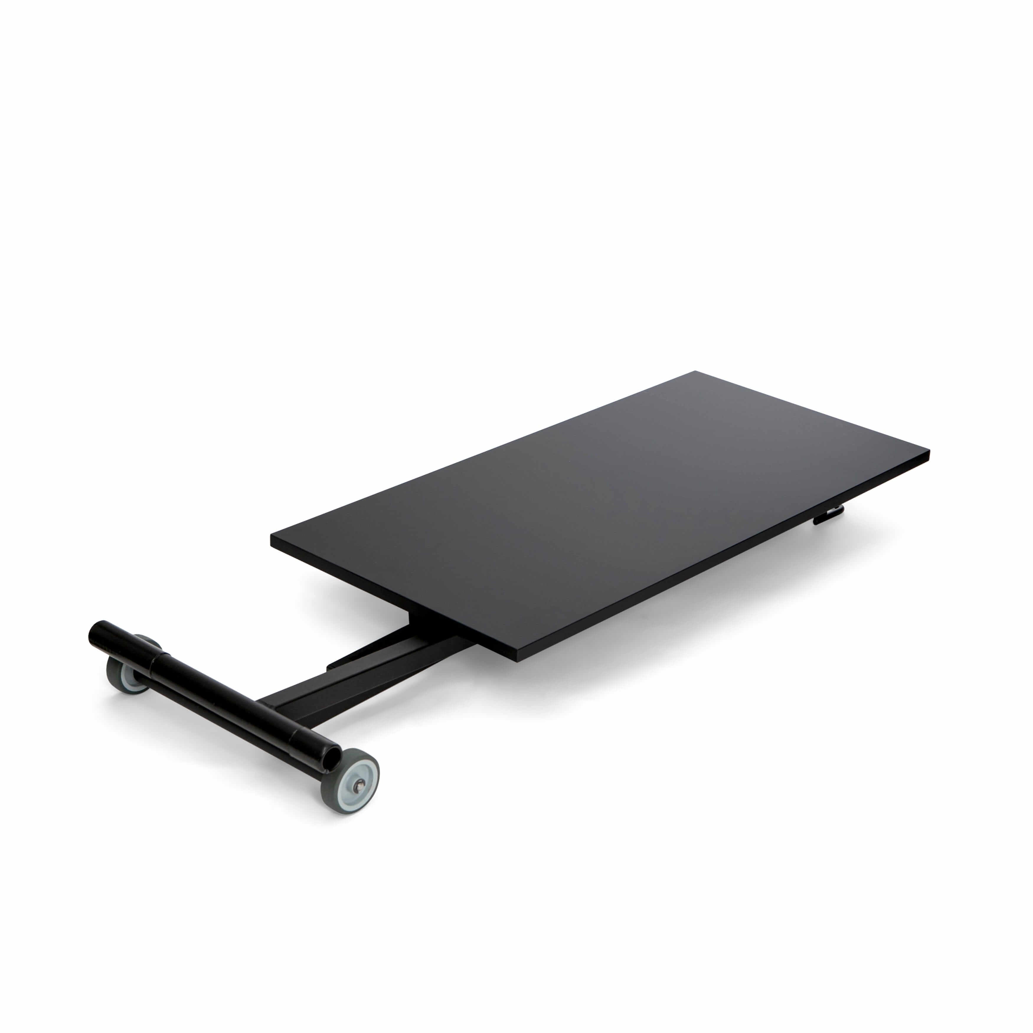 Black GetUpDesk Move adjustable desk with wheels, designed for flexible workspaces and easy mobility.