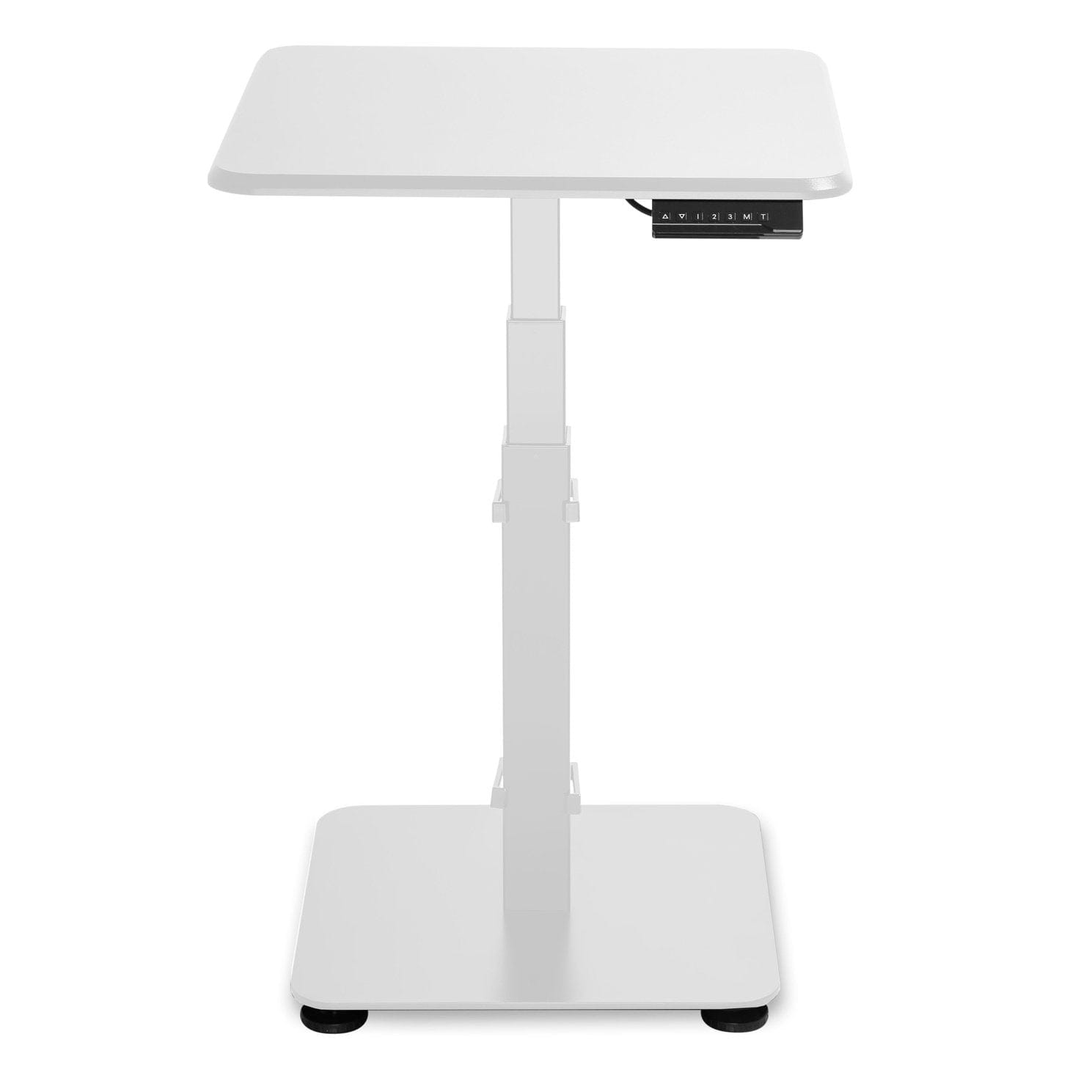 GetUpDesk Single electric white desk with adjustable height for versatile ergonomic work settings.