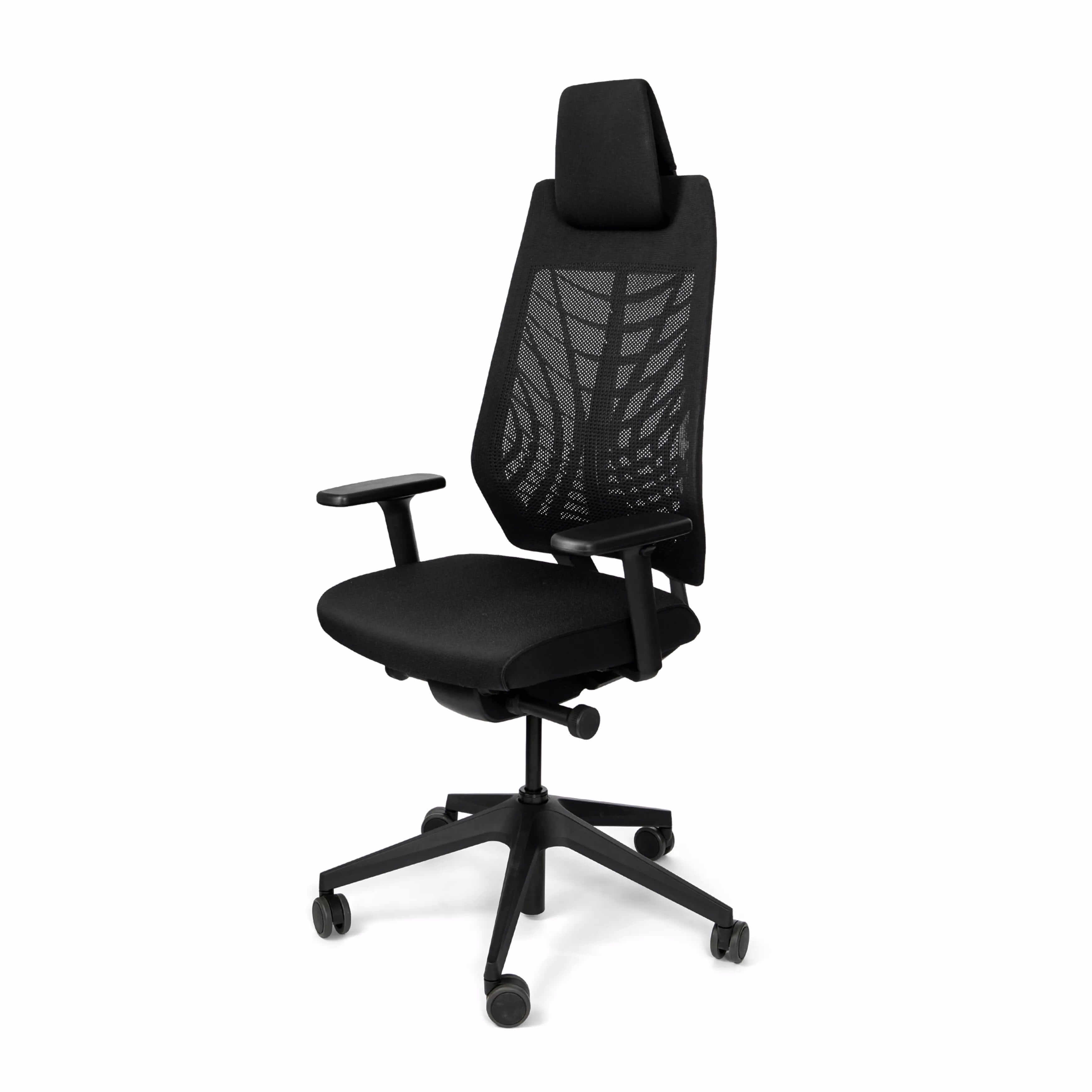 JOYCEis3 ergonomic office chair in black with adjustable headrest and armrests, ideal for office or home workspace.