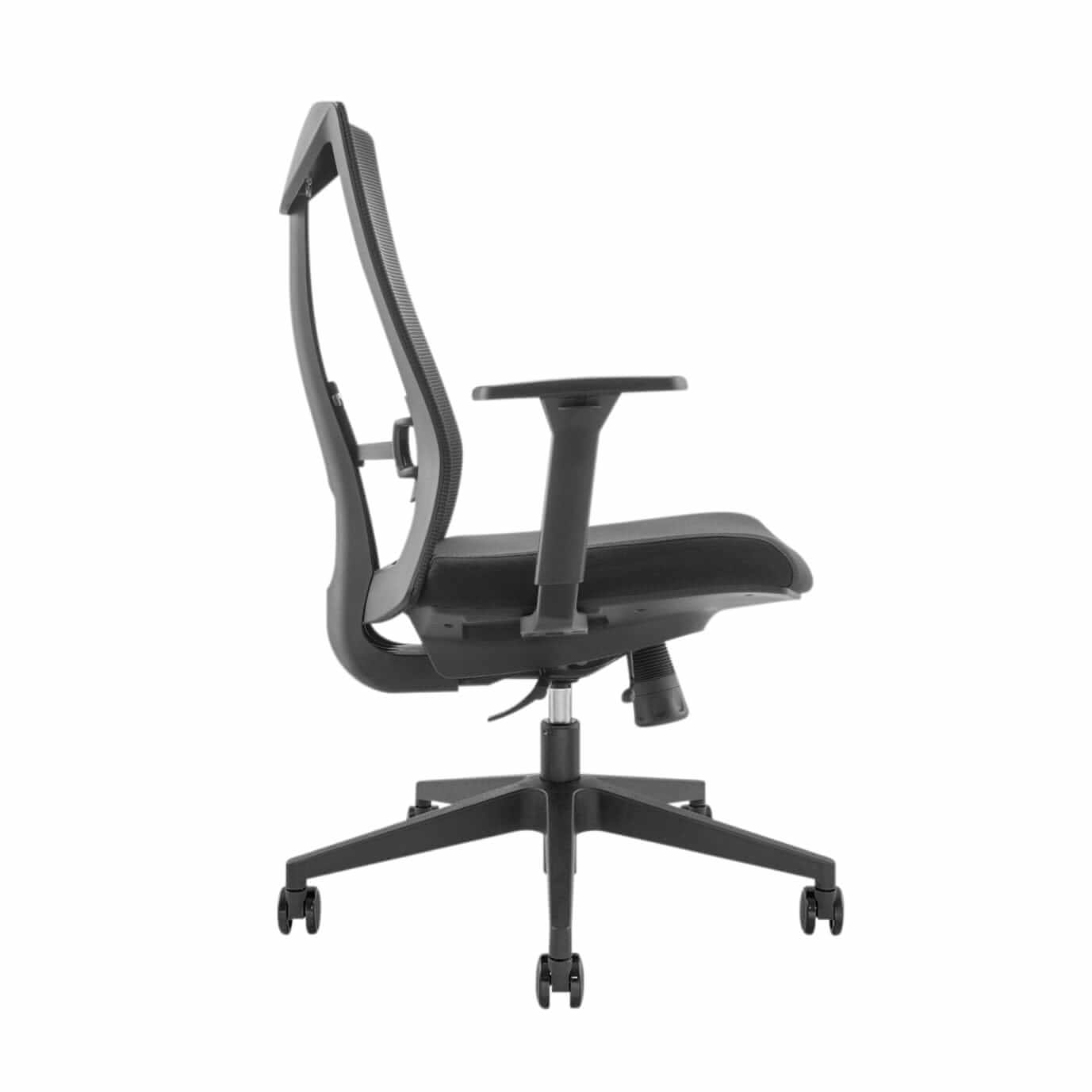 Ergonomic Kasper Comfort office chair with adjustable tilt and breathable mesh fabric, viewed from the side.