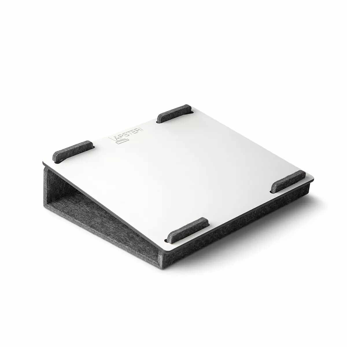 Läpsteri white laptop stand for ergonomic productivity, perfect for home, office, and shared workspaces.